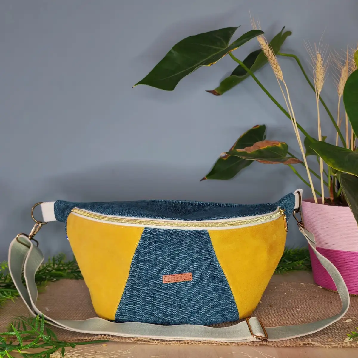 Sac banane XL multicolore velours et suédine