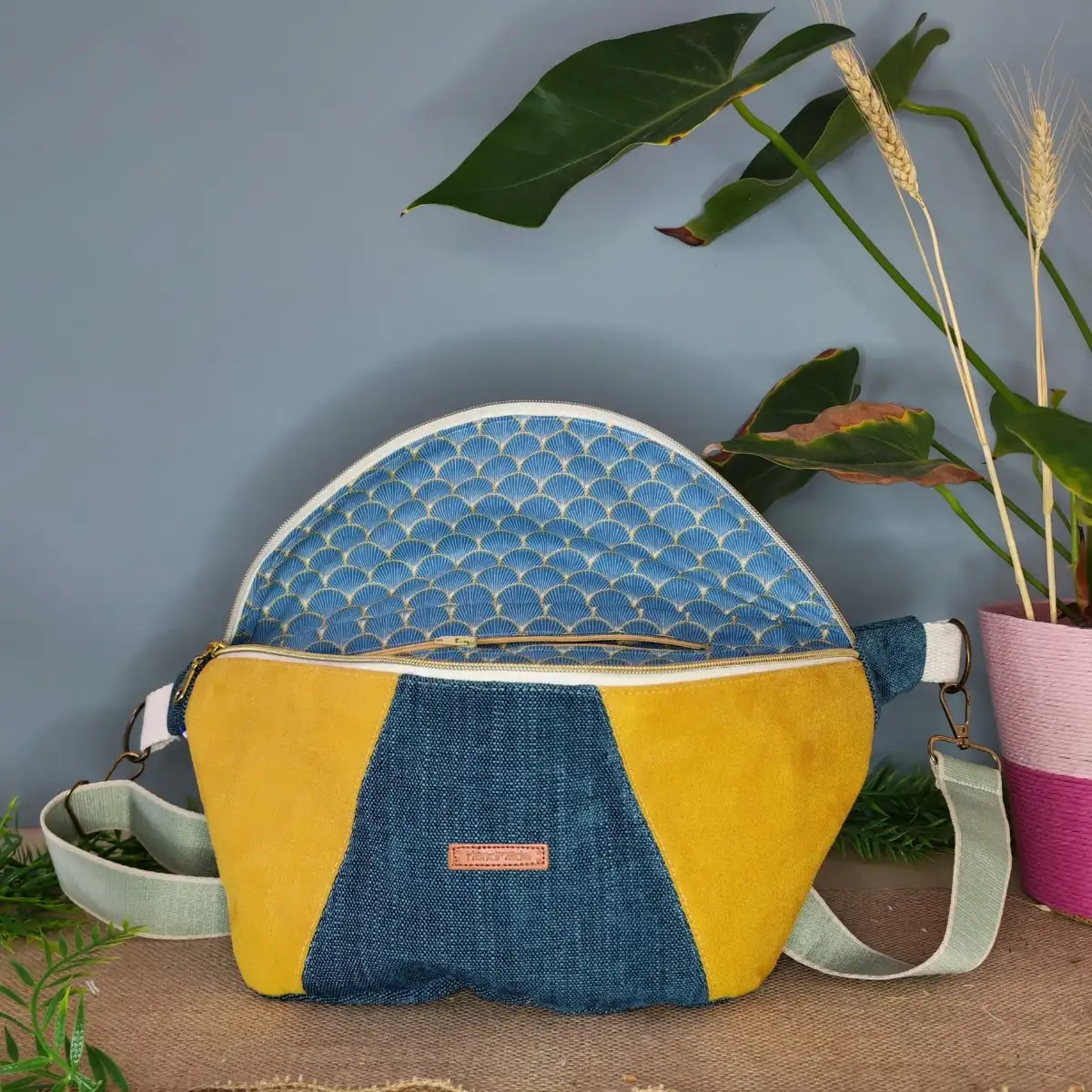 Sac banane XL multicolore velours et suédine