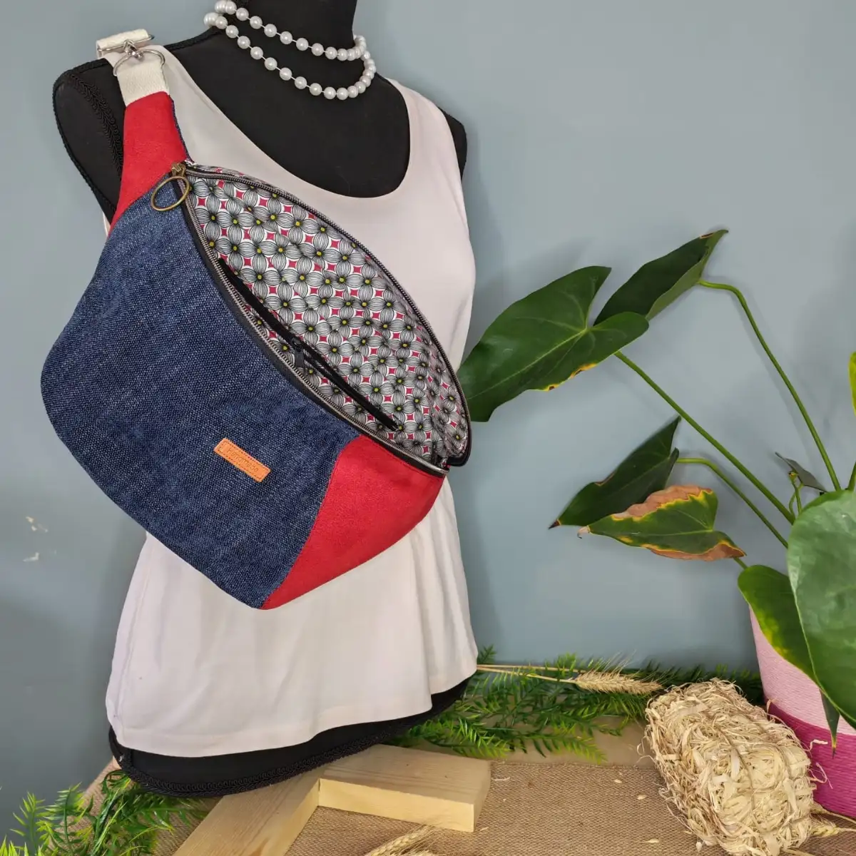 Sac banane XL multicolore velours et suédine