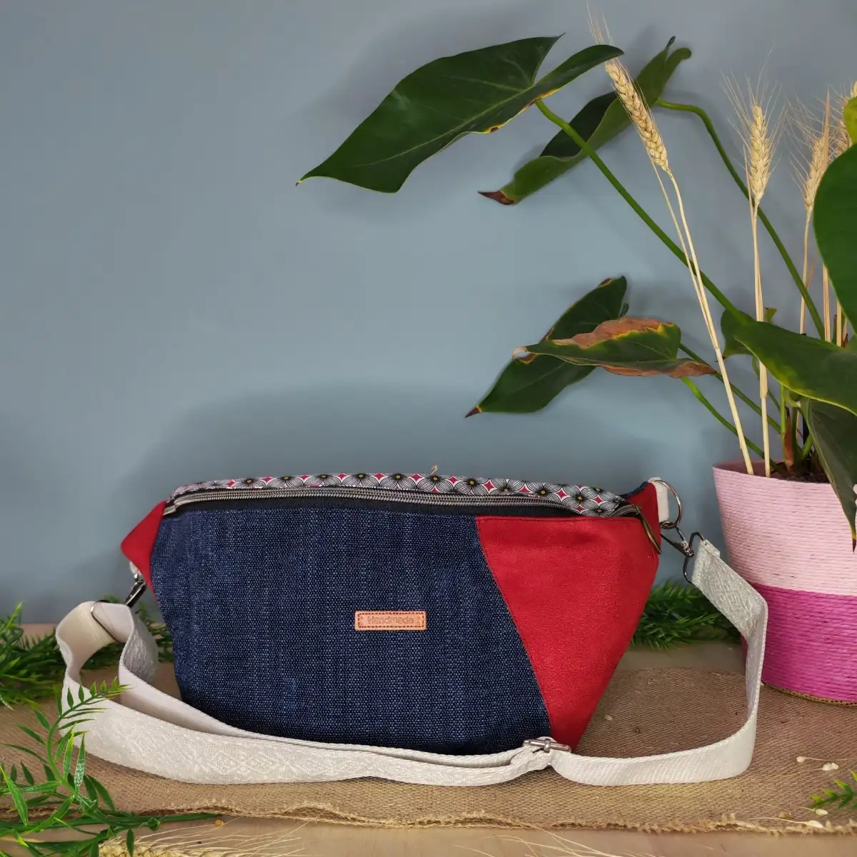 Sac banane XL multicolore velours et suédine
