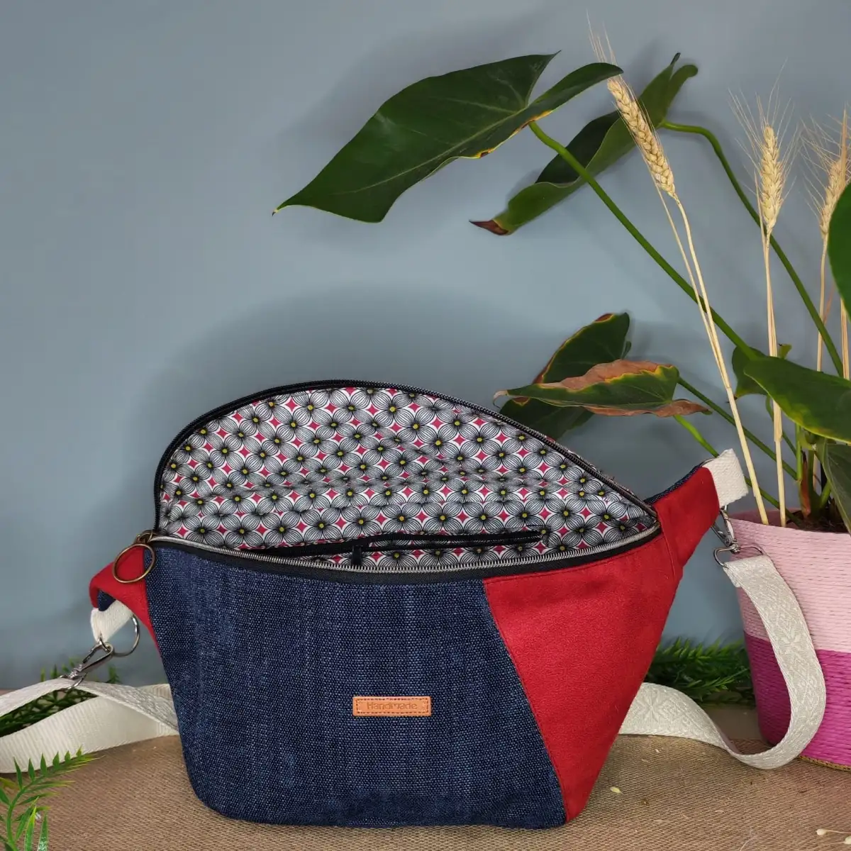 Sac banane XL multicolore velours et suédine